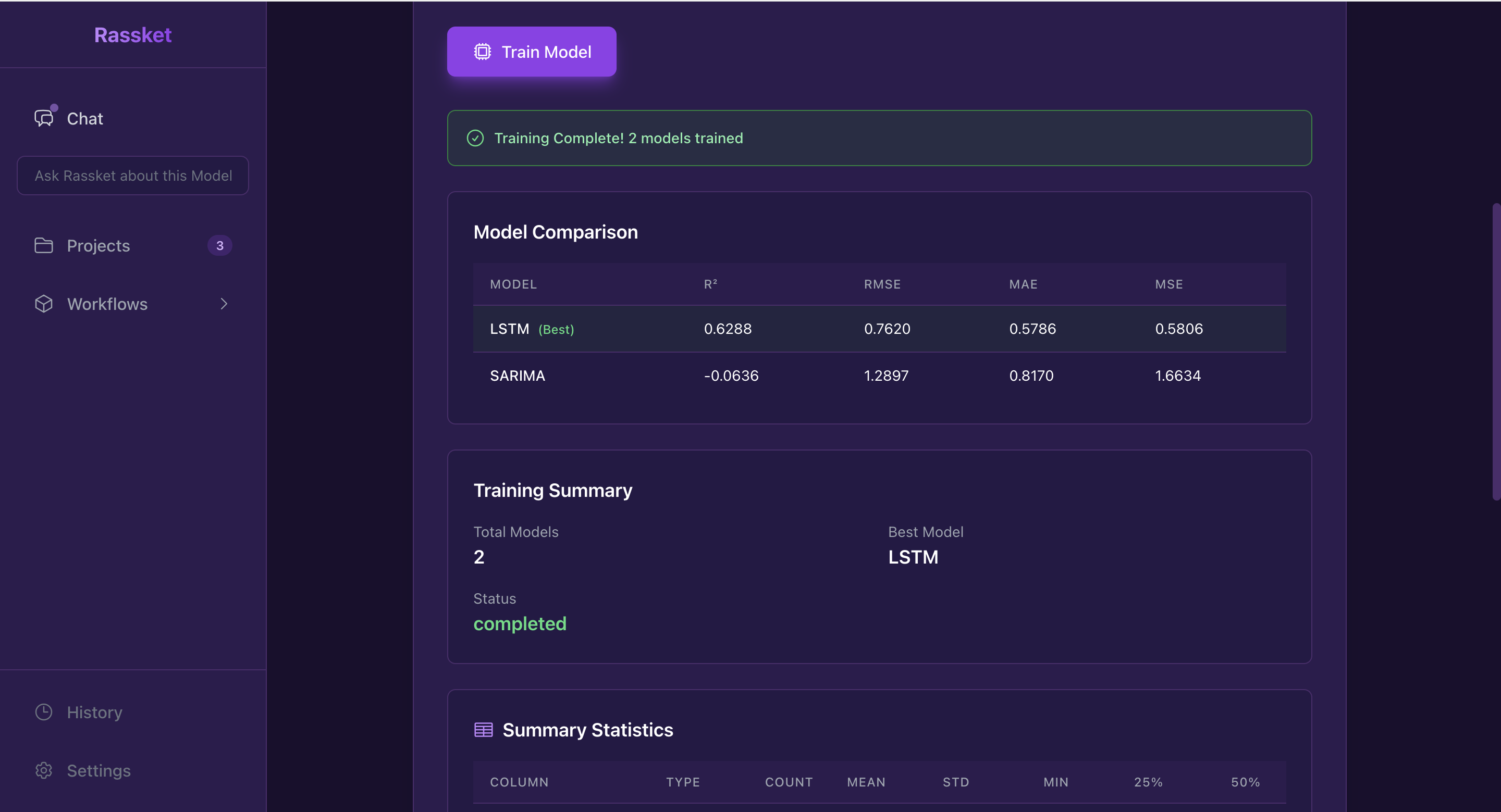 Model selection interface